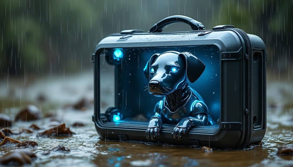 découvrez comment la mallette étanche assure la protection optimale du chien robot face aux inondations, garantissant sa durabilité et son fonctionnement en milieu humide.