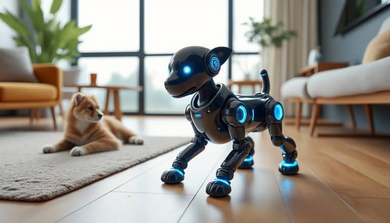 découvrez comment le chien robot détecte et évite les animaux domestiques réels dans la maison, assurant une cohabitation harmonieuse et sécurisée.