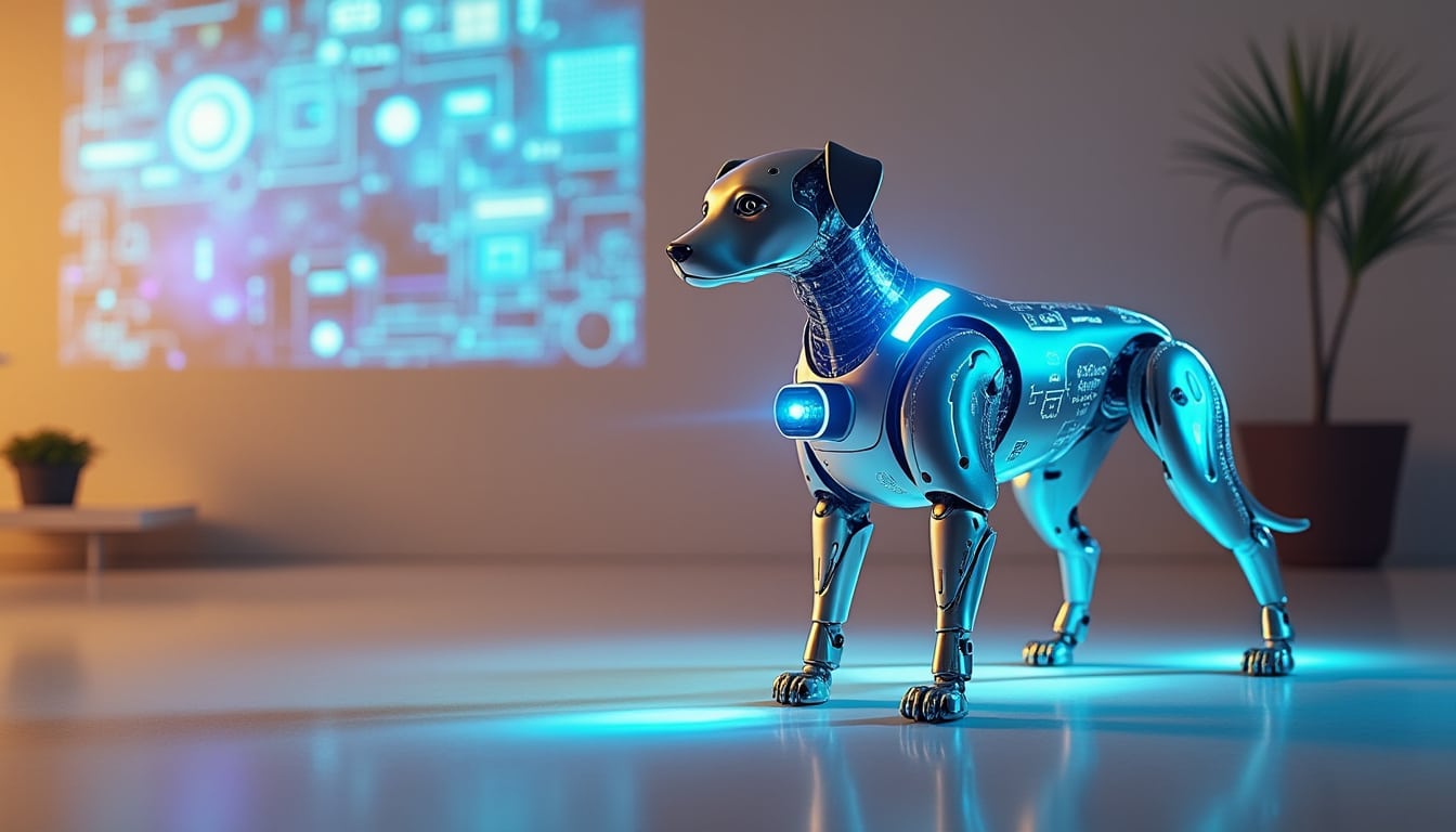 découvrez le chien robot innovant qui projette des images sur le mur grâce à son pico-projecteur intégré, alliant technologie et divertissement.
