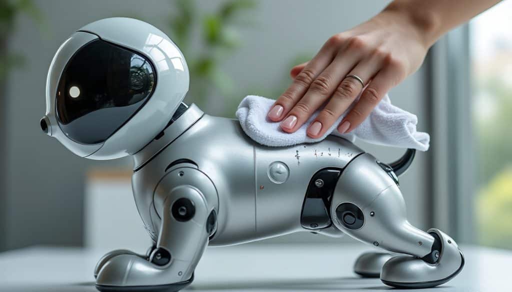 le gel nettoyant élimine efficacement les traces de doigts sur votre chien robot, assurant une surface propre et sans taches pour un appareil impeccable.